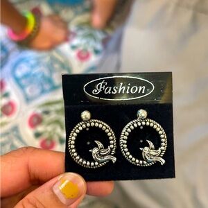 Silver Bird Hoop Earrings